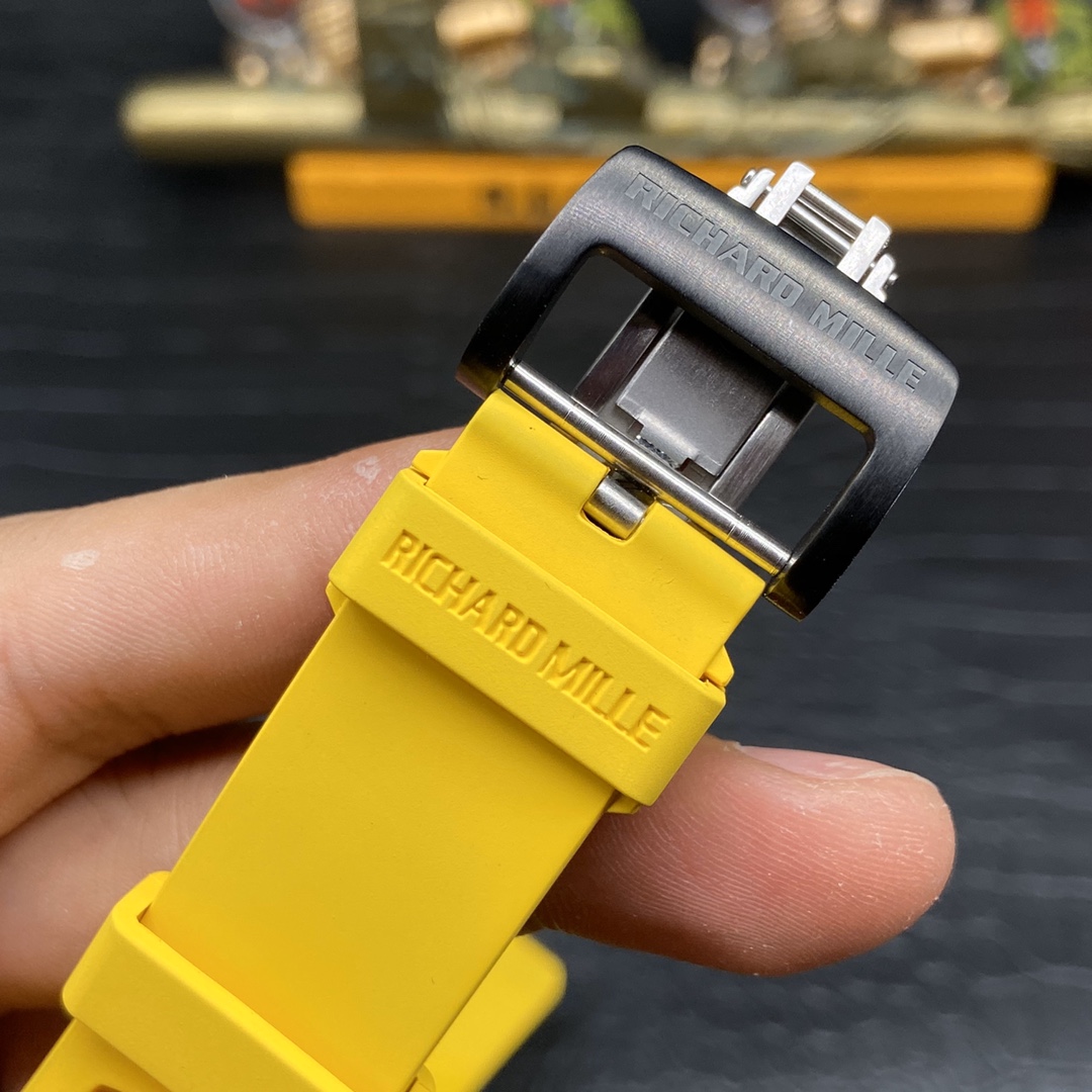 Best Swiss Replica Richard Mille RM 011 Skeleton Dial Watch – Carbon Fiber Case, Yellow Rubber Strap