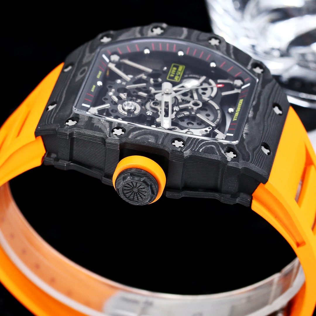 Swiss Super Clone Richard Mille RM 35-02 with NTPT Carbon Fiber Case, Orange Silicone Strap