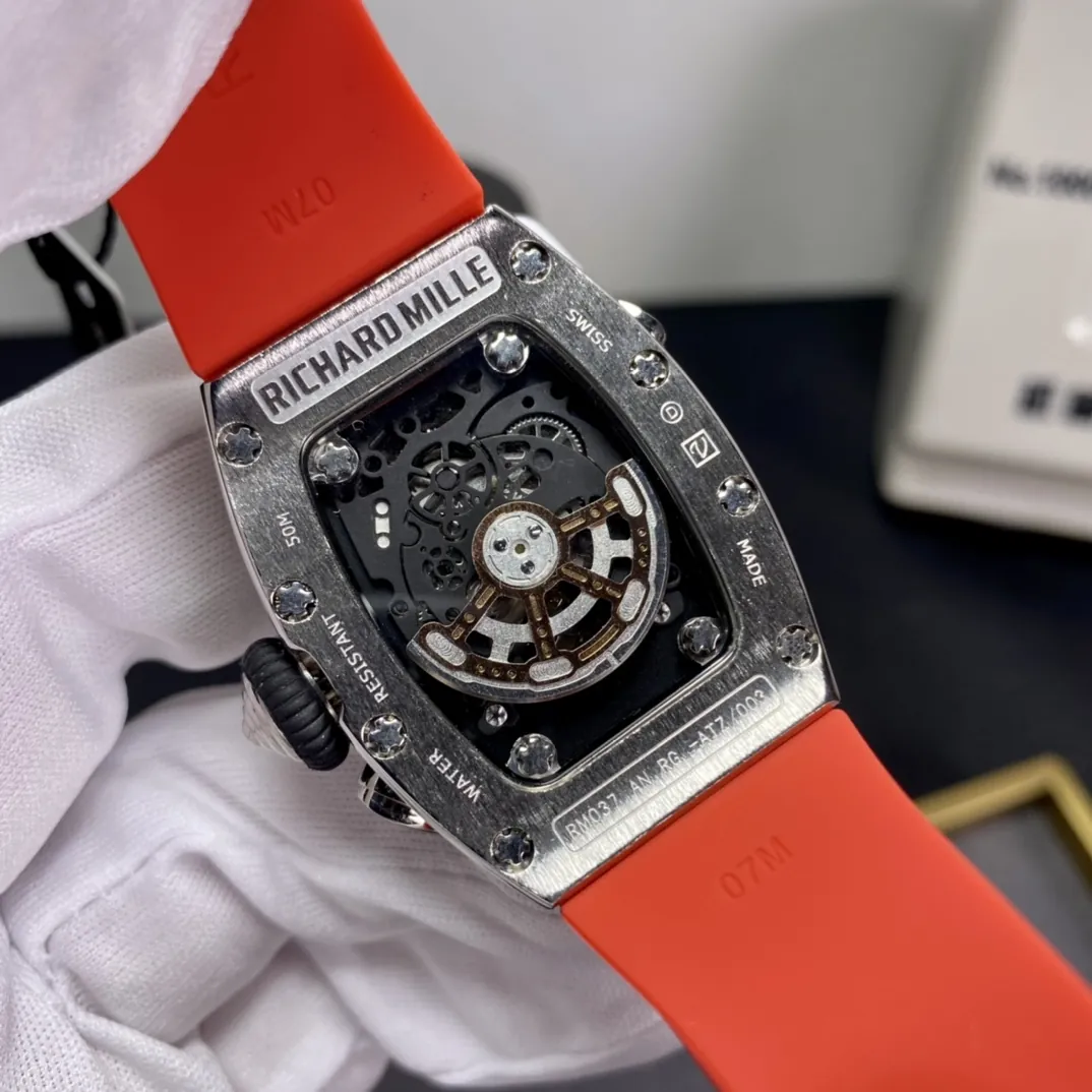Richard Mille RM 037 Replica Diamond-Set Case Red Rubber Strap Luxury Ladies Wristwatch