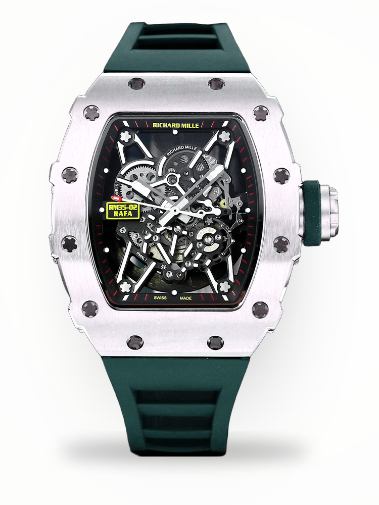 Replica Richard Mille RM 35-02 Green Rubber Strap Watch – Swiss Luxury Men’s Timepiece With Skeleton Dial