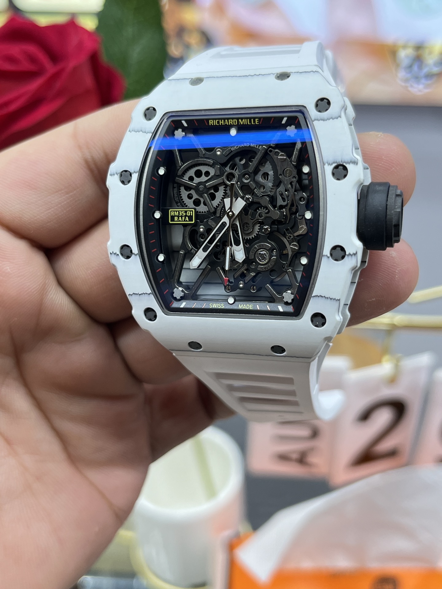 Best Replica RICHARD MILLE RM35-01 White Carbon Skeleton Dial Watch – Super Clone Quality
