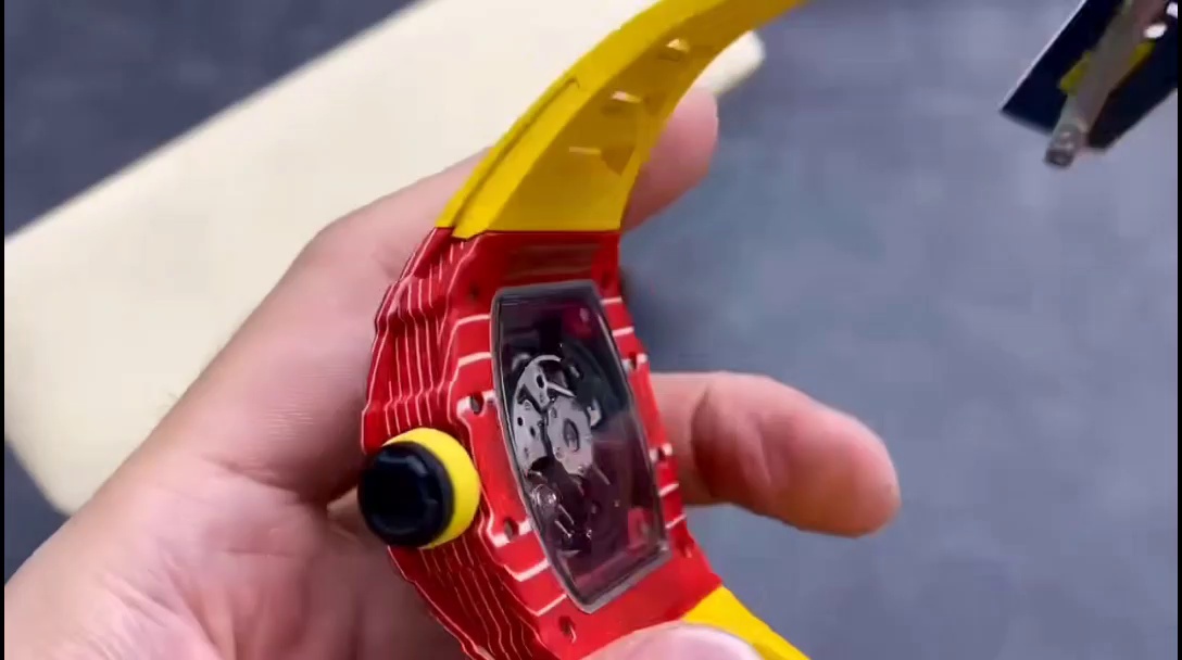 Best Richard Mille RM35-02 Replica – Red Carbon Case, Yellow Strap, Swiss Movement, Skeleton Dial