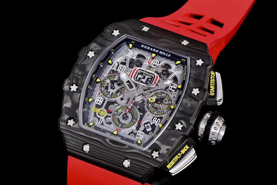 Richard Mille Replica RM 011 Red Rubber Strap Open Face Numerals Folding Buckle