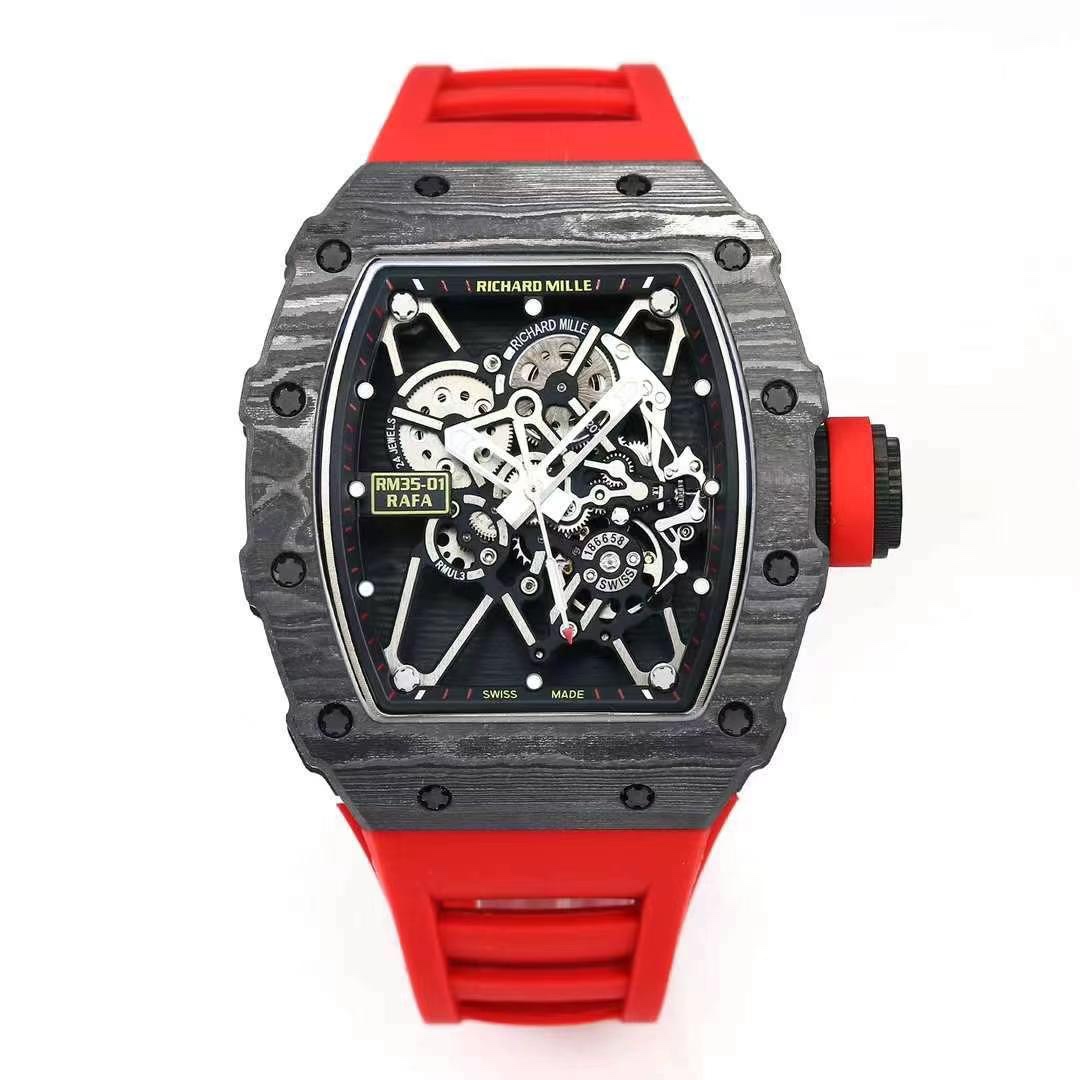 Richard Mille RM 35-01 Replica Swiss Clone with Carbon Case and Red Strap