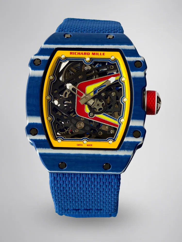 UMI RM 67-02 Fernando Alonso Blue Carbon Case Yellow Bezel Blue Fabric Strap Replica Watch