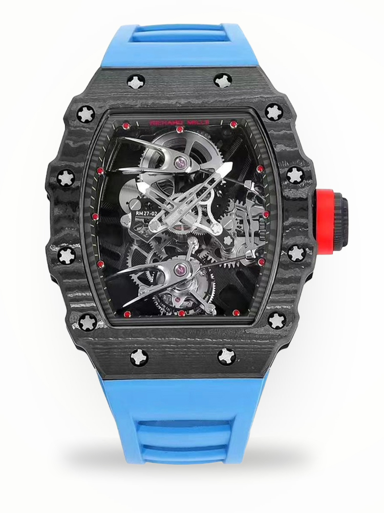 Best Replica Richard Mille RM 27-02 Blue Strap Men’s Tourbillon Watch – Carbon Fiber Case, Bold Skeleton Dial