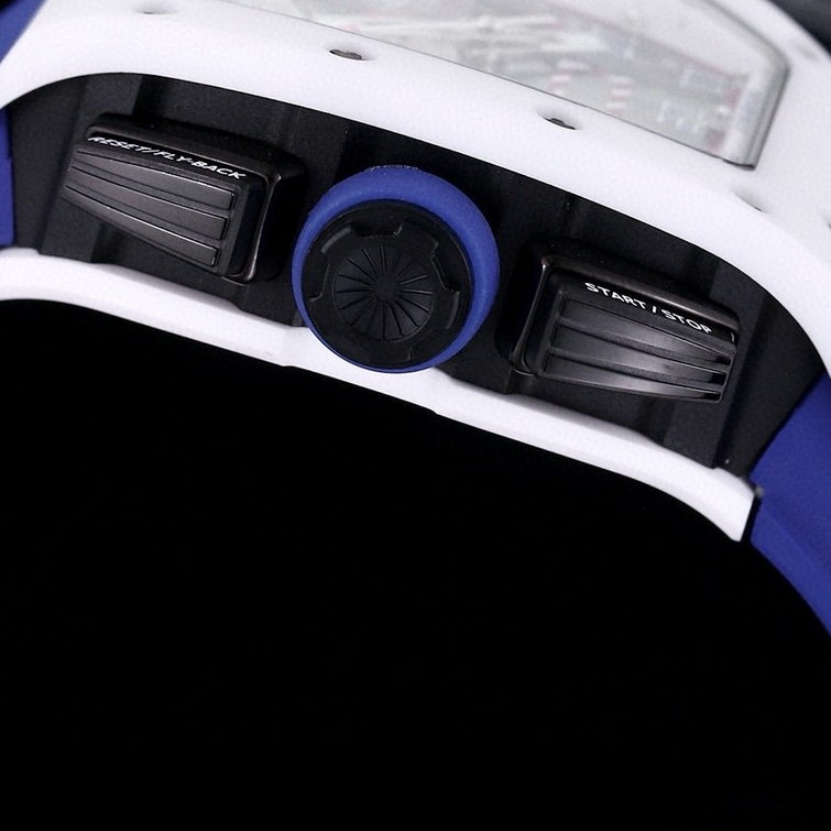 Luxury Replica Richard Mille RM 011-FM Watch – White Ceramic Case, Skeleton Dial, Blue Rubber Strap