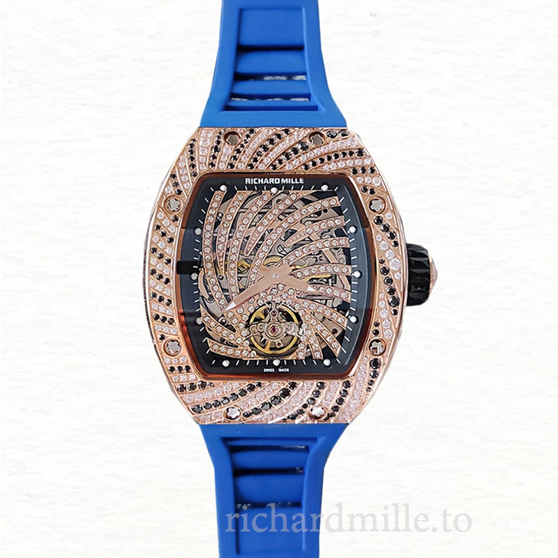 Richard Mille RM51-02 Ladies Mechanical Diamond Paved Dial Watch Rubber Band