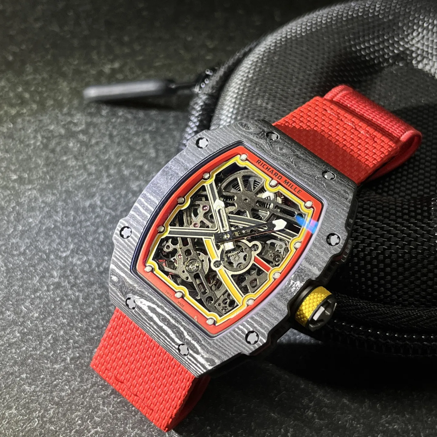 UMI RM 67-02 Alexander Zverev Skeleton Red Dial Red Strap Carbon Fiber Sports Replica Watch