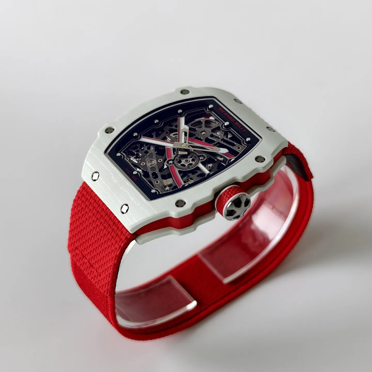 UMI RM 67-02 Charles Leclerc Skeleton Dial White Carbon Red Fabric Strap Replica Watch