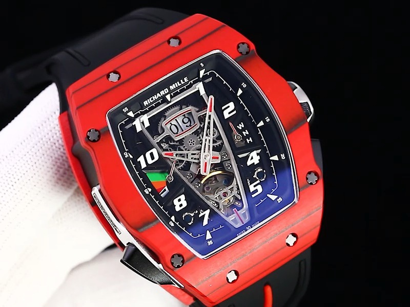 Luxury Sport Replica Richard Mille RM 40-01 Red Carbon Fiber Case Watch With Black Rubber Strap