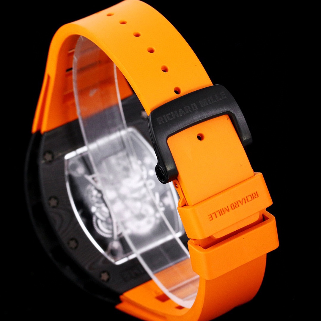 Replica Richard Mille RM 055 – Bold Carbon Case & Skeleton Dial With Vibrant Orange Rubber Strap